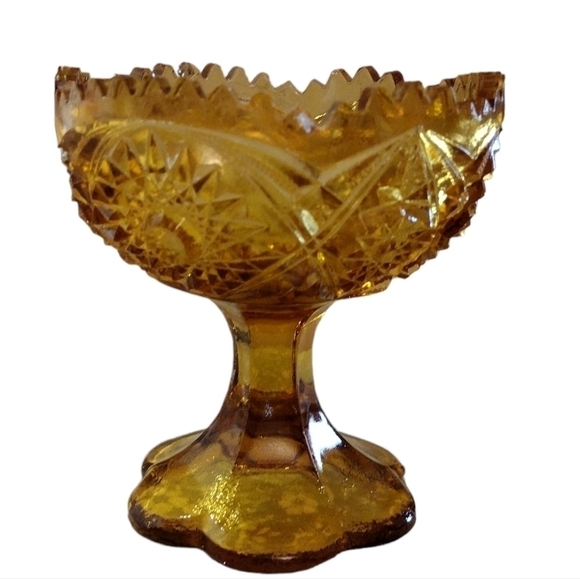 VINTAGE Amber Glass Compote Bowl - Picture 3 of 5